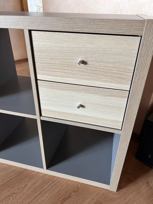 Ikea Kallax 4x2 77x147cm szary połysk/ drewno