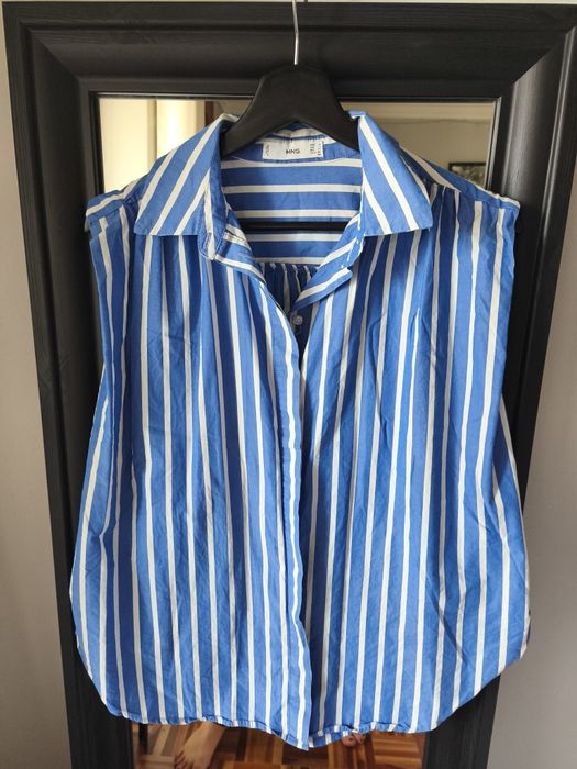 Camisa Mango às riscas azul e branca – moderna e elegante