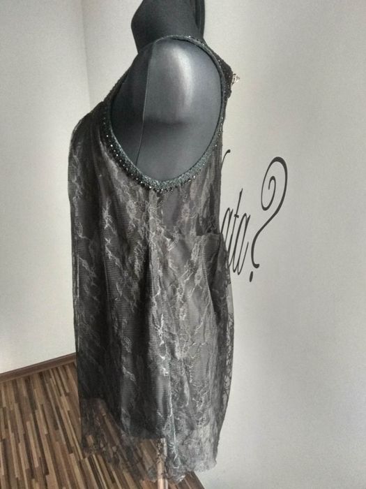 Bluzka damska tunika koronkowa zdobiona koralikami na imprezę M 40 42