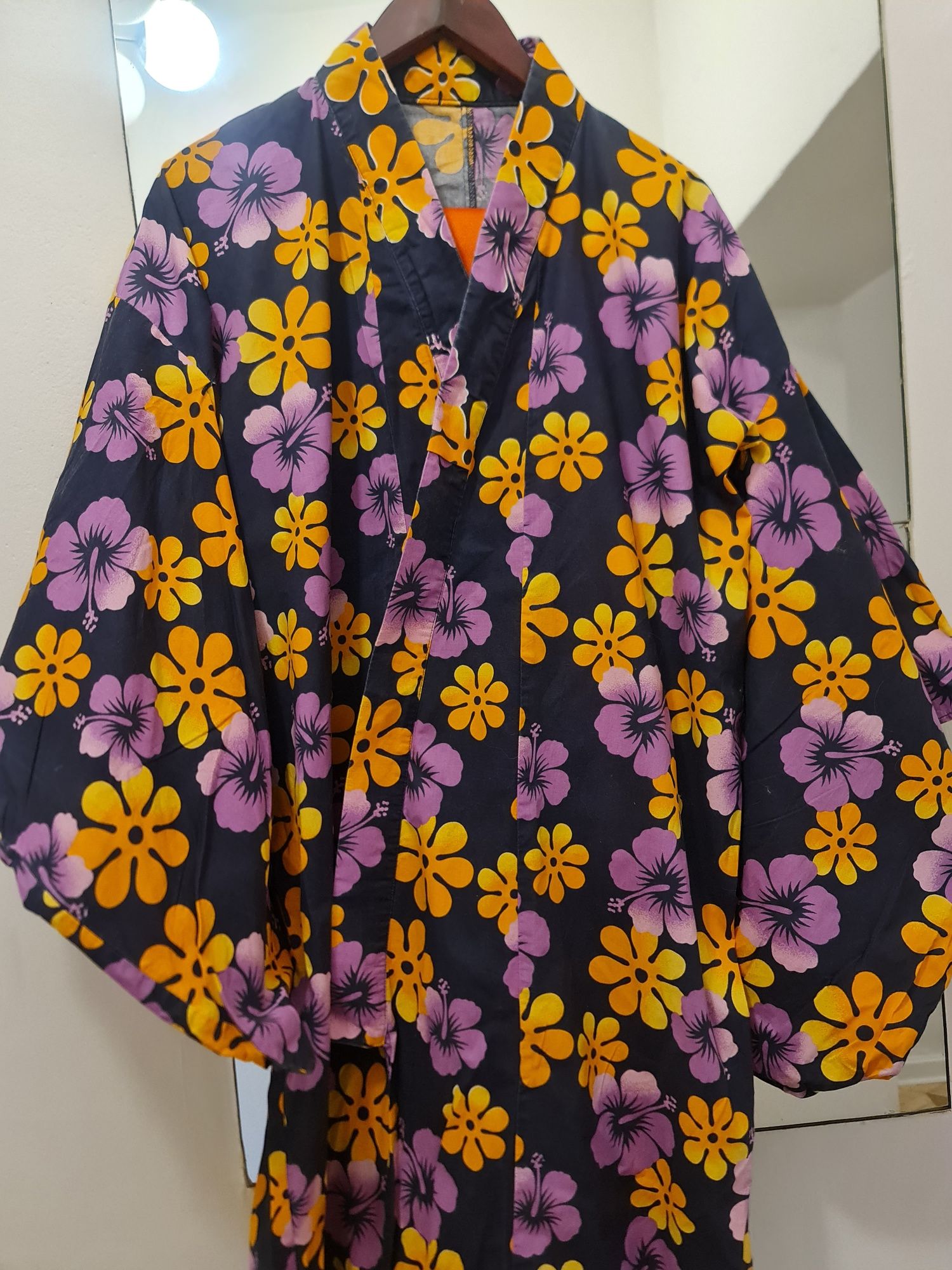 Prawdziwa yukata japońska kimono Z PASEM  damska wzór hibiskus
