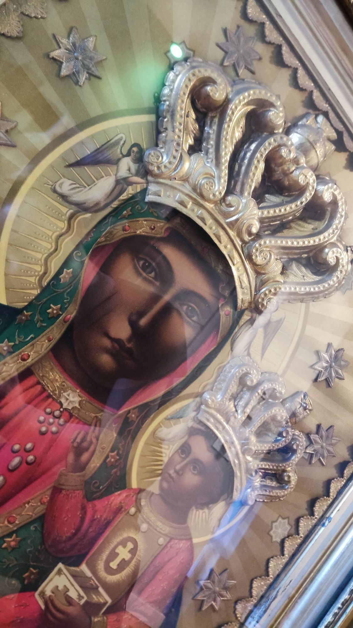 Zabytkowa Ikona Matki Boskiej Częstochowskiej z XIX/XX w. Bogata rama