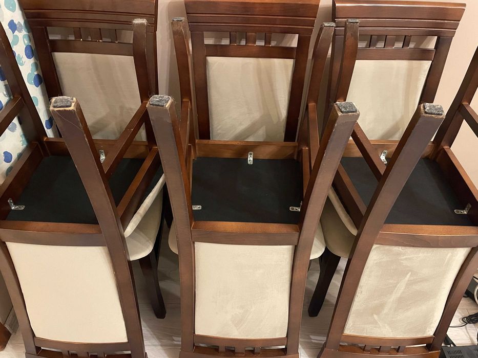 Piękny i solidny stół rozkładany + 6 krzeseł