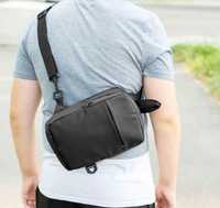 Мужская сумка слинг черная на плечо, планшетка черная барсетка