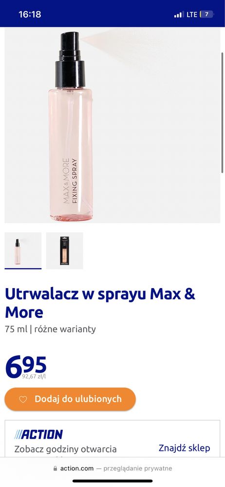 Spray utrwalający makijaż fixer max&more