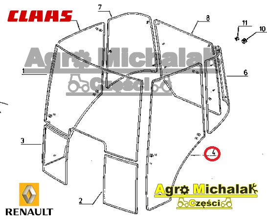 Szyba lewa drzwi Renault Ares , Arion, Atles, Axion