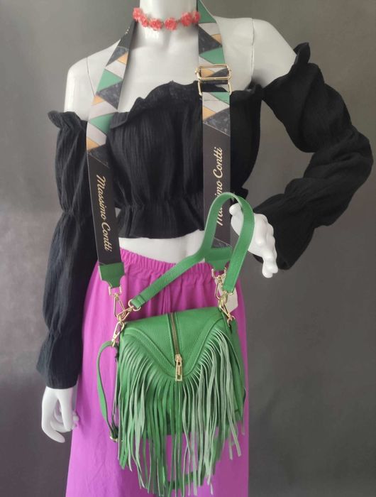 Torebka skórzana frędzle Massimo Contti model Sempre