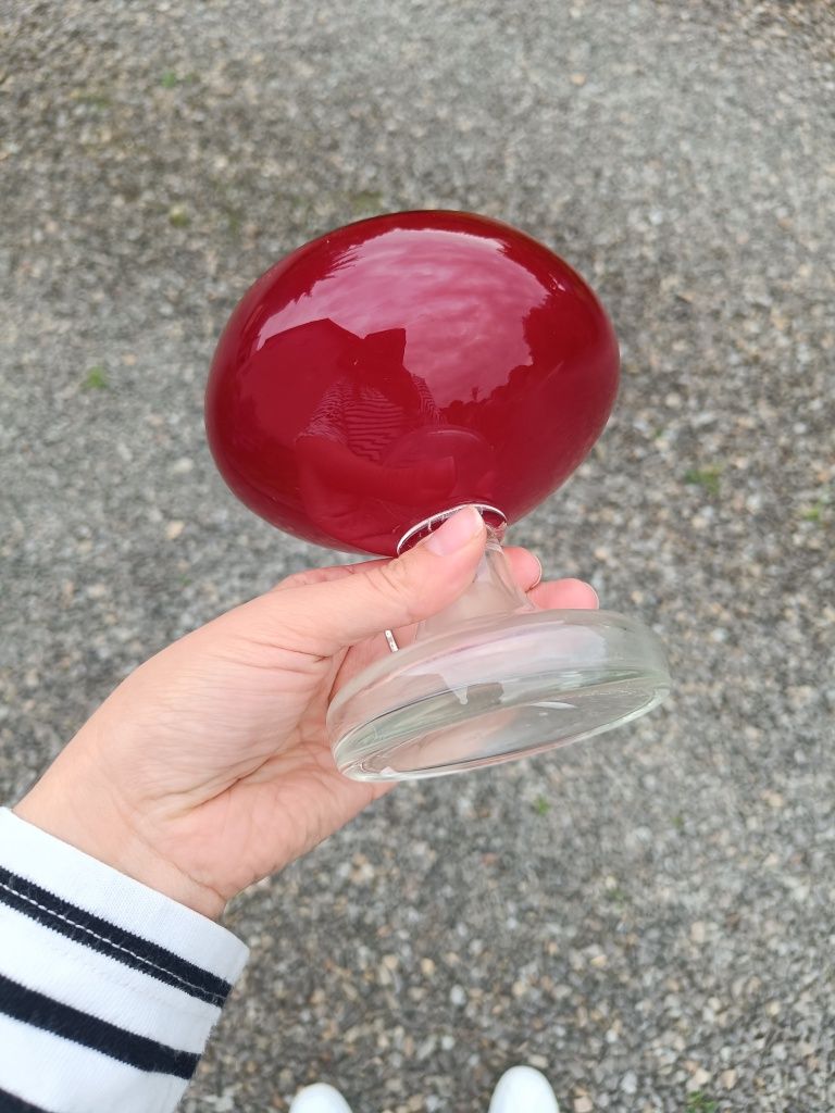 Vintage PRL patera kielich puchar kolorowe szkło czerwono-rubinowe