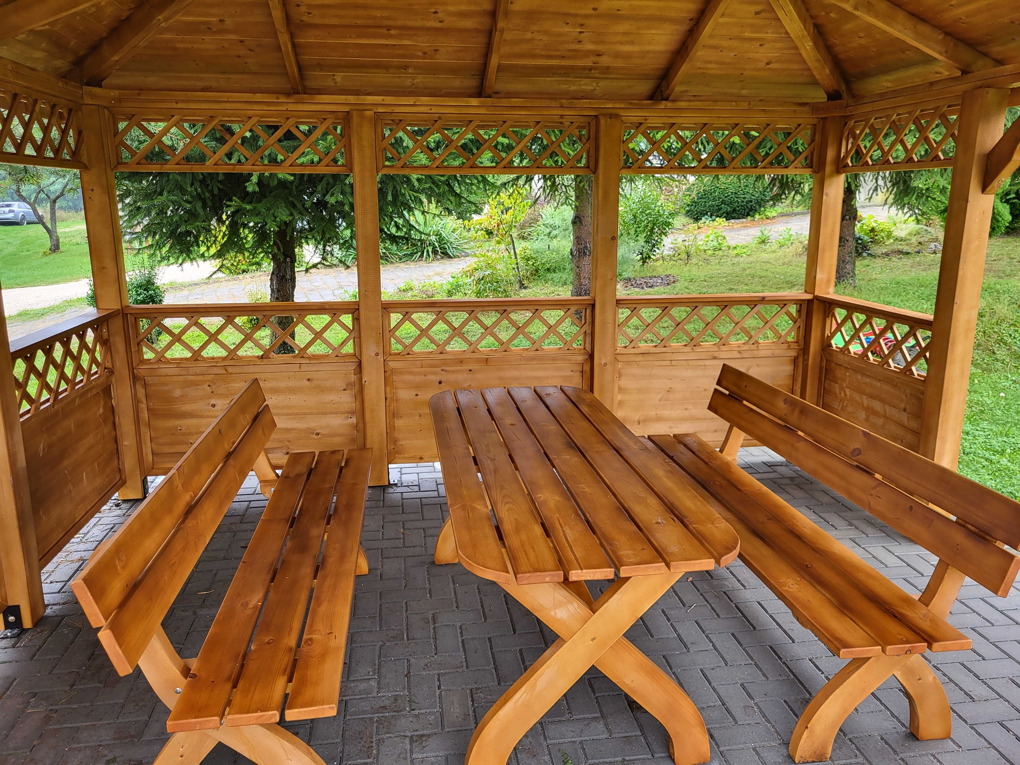 Stół ogrodowy drewniany + ławki. Komplet. SZYBKA realizacja