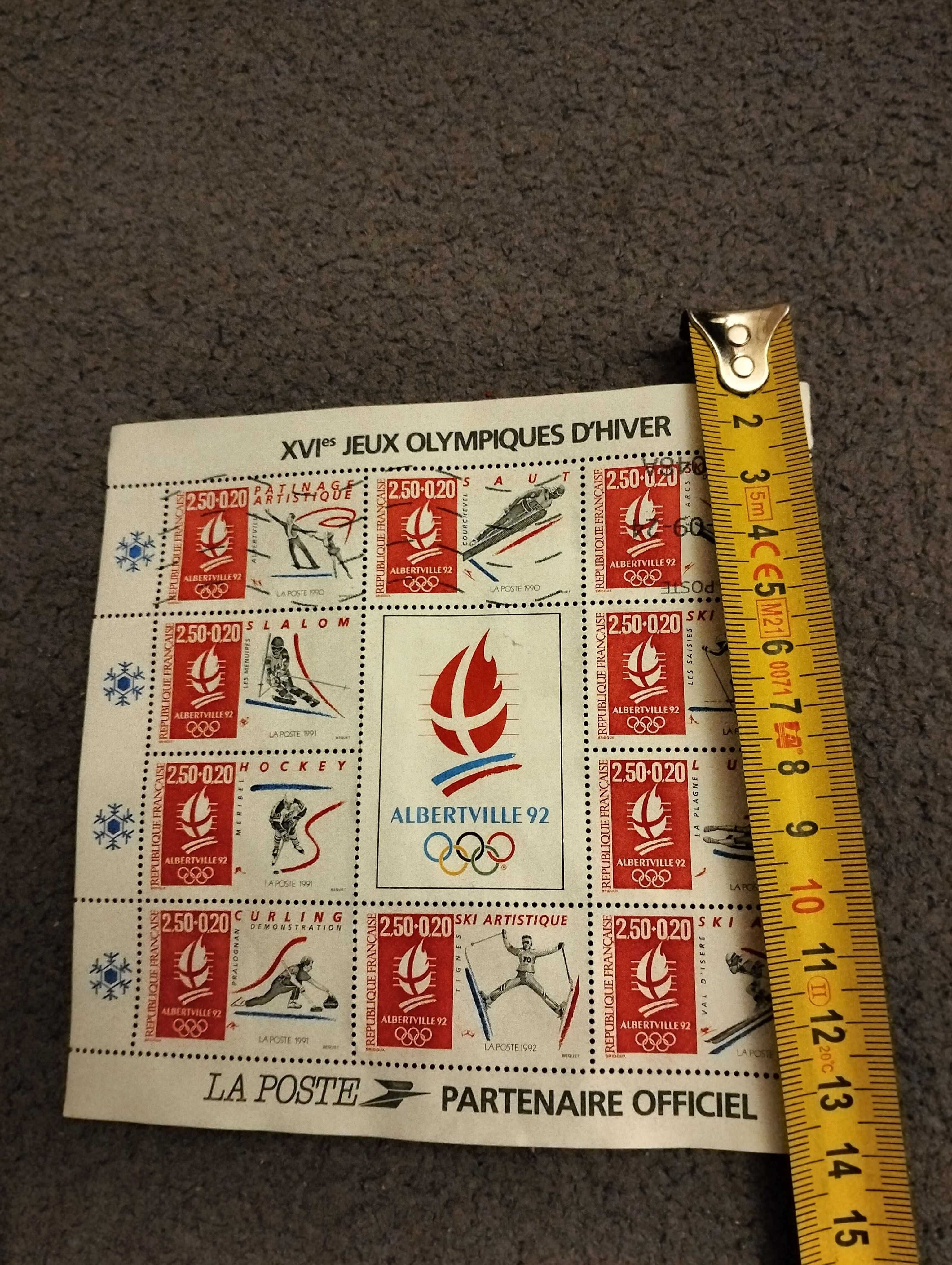 Blok pocztowy, Olimpiada ALBERTVILLE 1992, znaczki, Francja