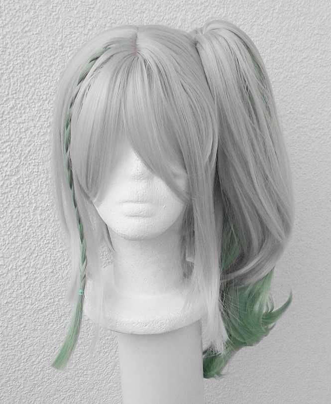 Nahida Genshin Impact szara zielona peruka z kitką cosplay wig
