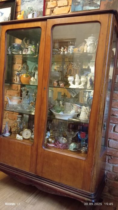 OrzechowSecesja 160x110x40cm witryna oszklone z lustrem secesja