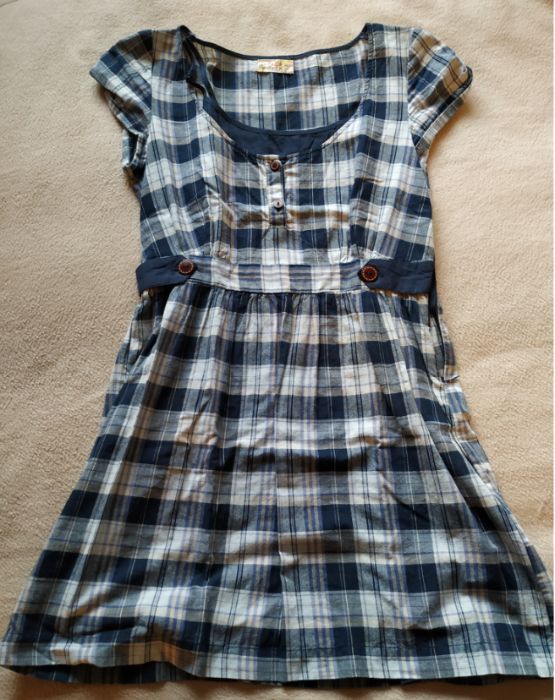 Vestido azul quadrados pull and bear