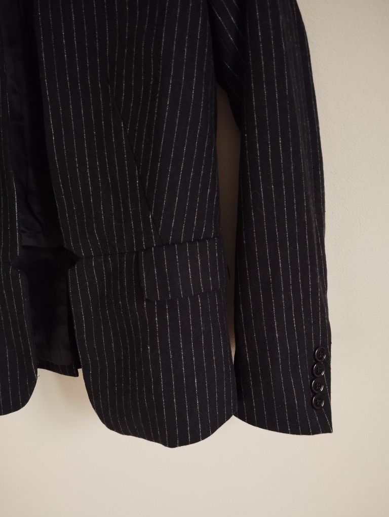 Czarna marynarka w prążek 50% wełna r. 34 h&m