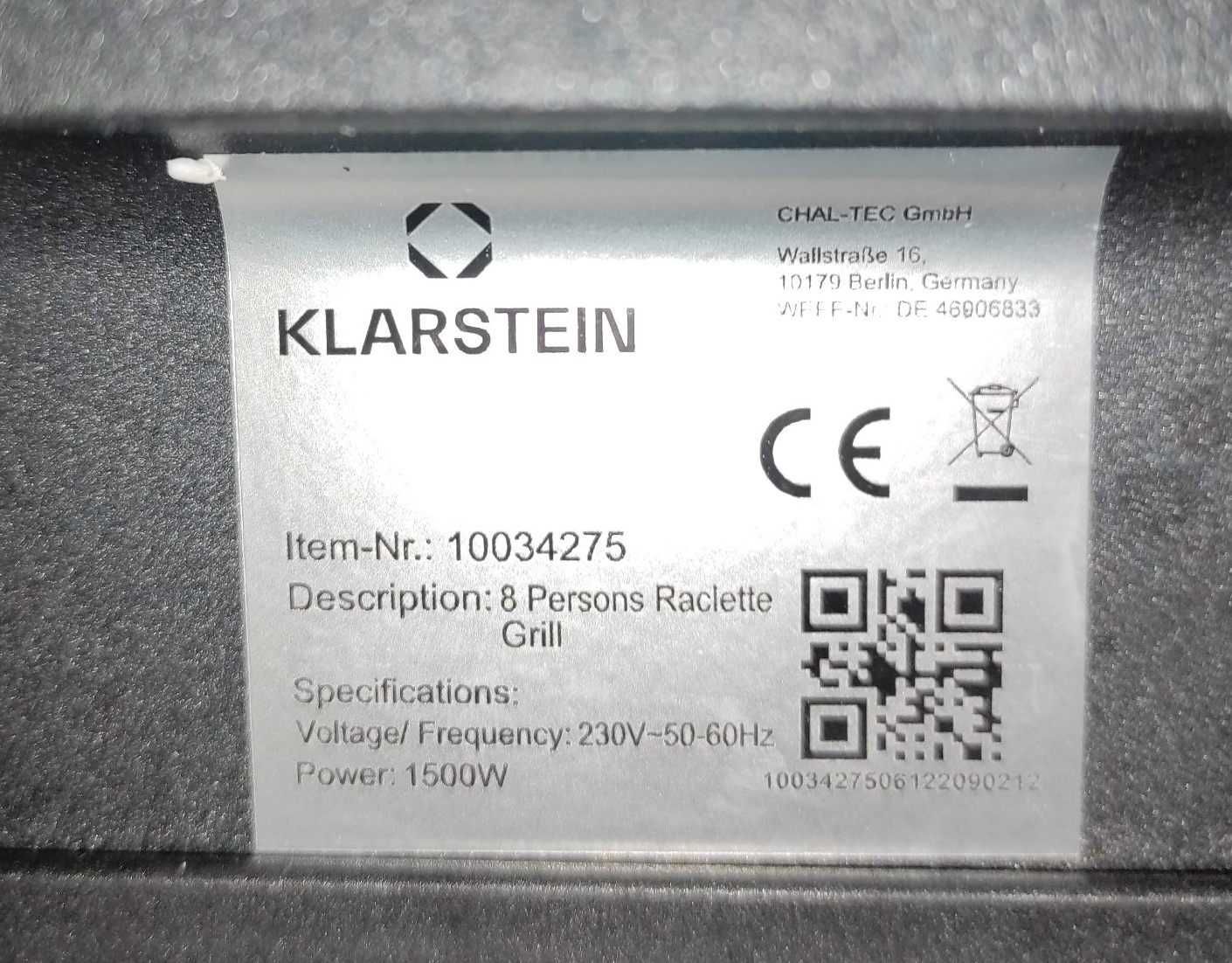 Гриль-раклет Klarstein Sirloin 1500w, алюминий / камень, 8 осіб