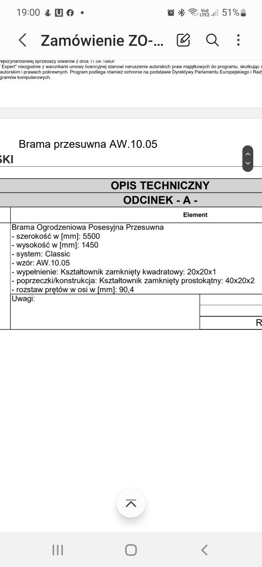 Brama wiśniowski Classic A.W 10.05 ral 9005 z automatem w słupku
