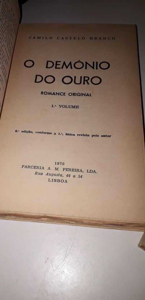 O Demónio do Ouro (1° e 2° Volumes) Camilo Castelo Branco