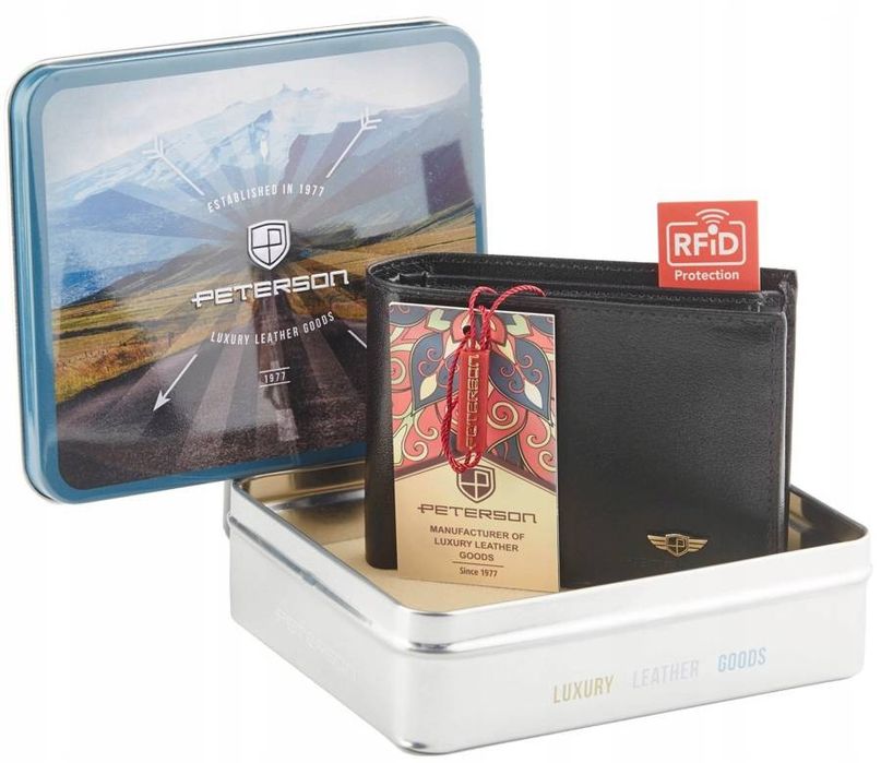 skórzany portfel męski z ochroną kart zbliżeniowych - peterson