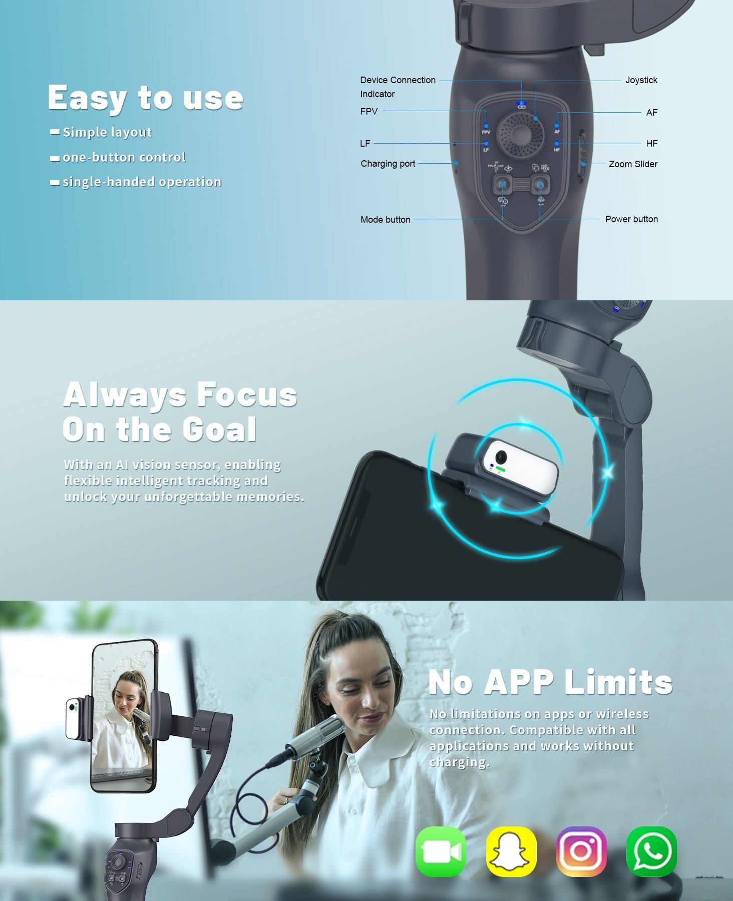 3-osiowy stabilizator do telefonu

Gimbal ręczny L7Cpro posiada 3-osio
