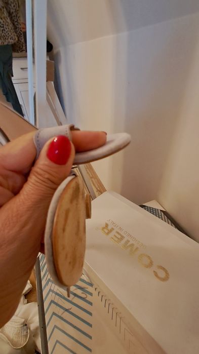 Sandałki szaro wrzosowe na słupku eco zamsz