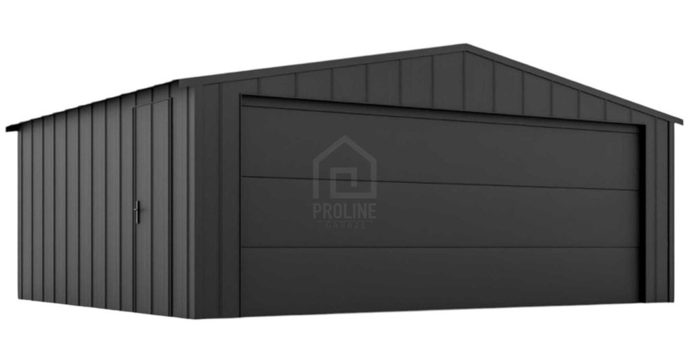 Garaż blaszany na rąbek 5x4 brama segmentowa drzwi dach dwuspad PLG211