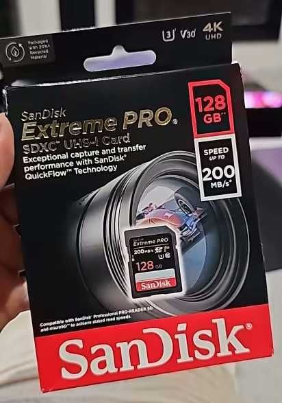 SanDisk SD Card Extreme PRO UHS-I V30 4K High Speed до 200MBs 128Gb