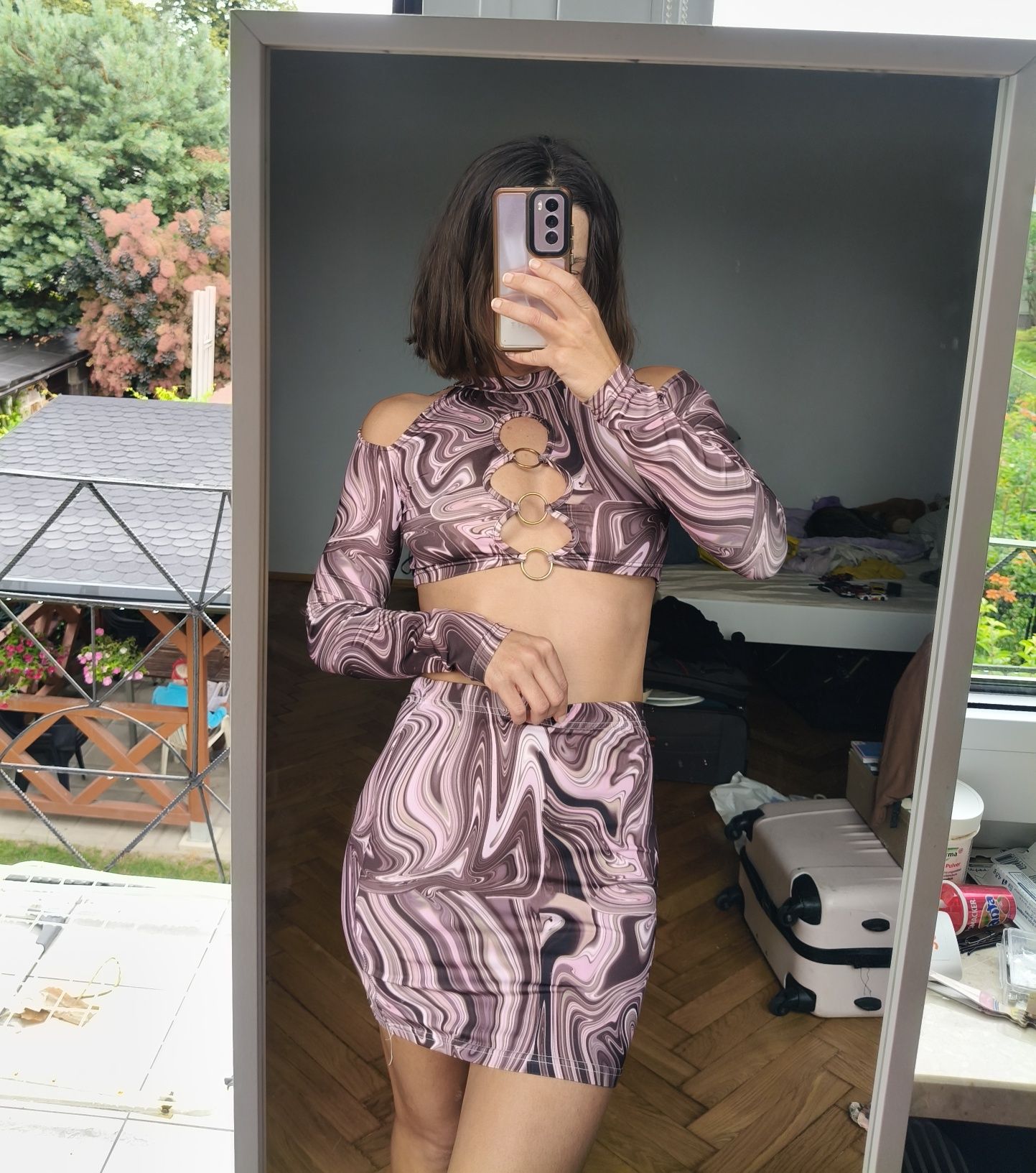 Rave set festiwal dress party crop cutout dress S