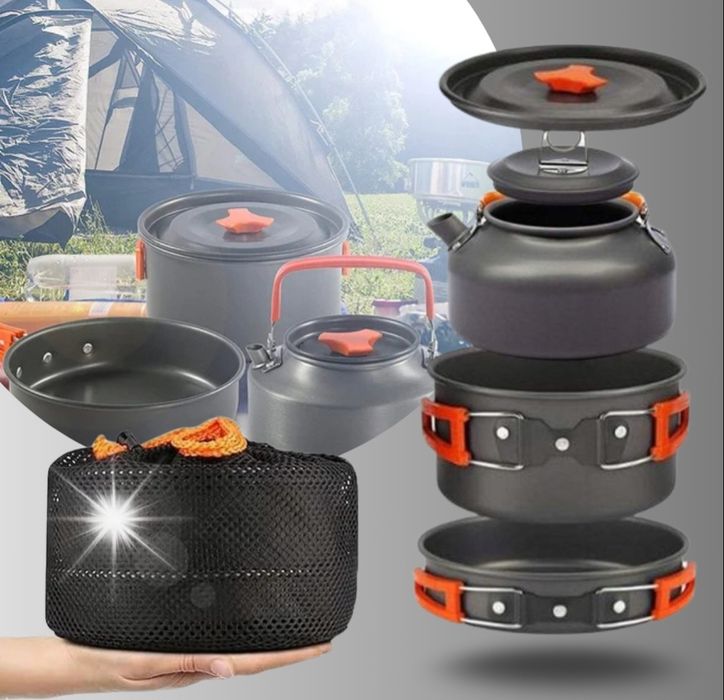 Zestaw Garnków naczyń TURYSTYCZNYCH KEMPINGOWYCH do  gotowania 3 SZT
