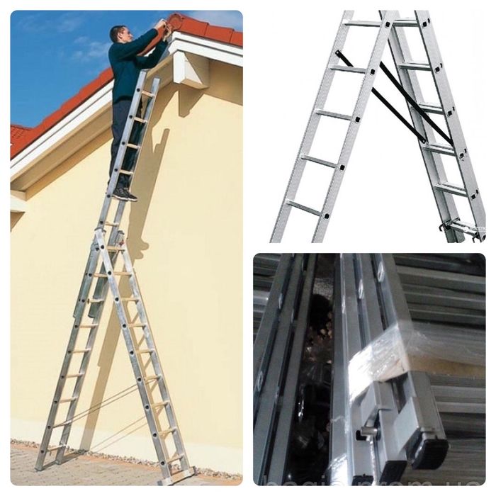 Лестница алюмінієва 3-х секційна драбина HIGHER 3-10.11.12