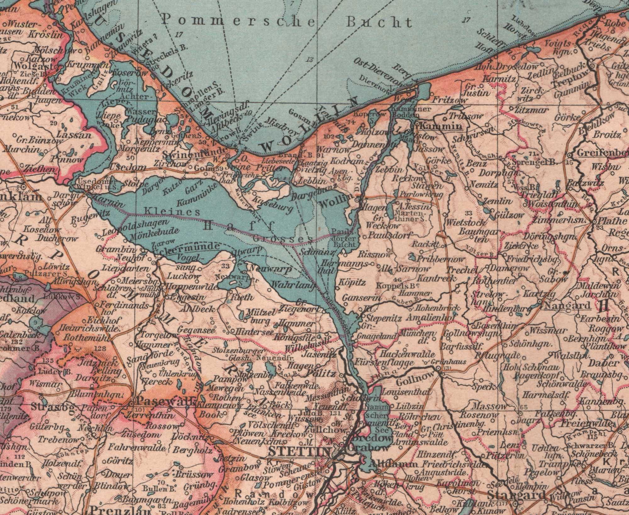 Pomorze Wielkopolska Ziemia Lubuska Duża efektowna mapa 1893 r. autent