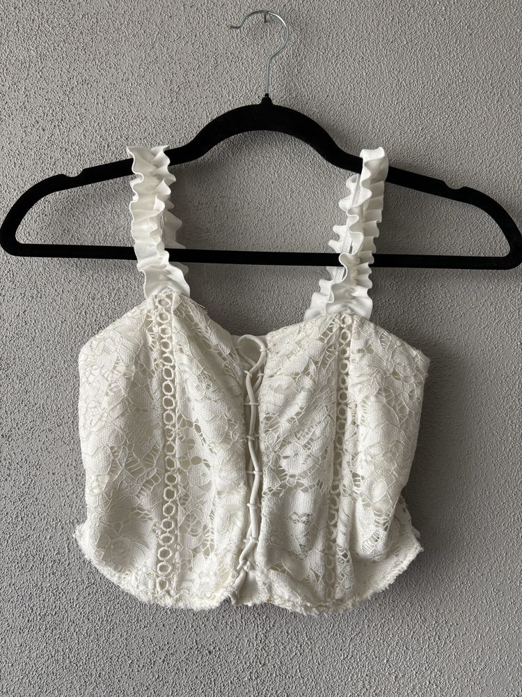 4sztuki Crop top kombinezon bluzka koronka koronkowa kwiatki s m