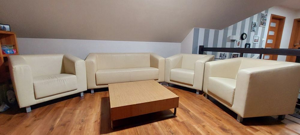 Sofa 2os. + 3 fotele skóra ekologiczna beż