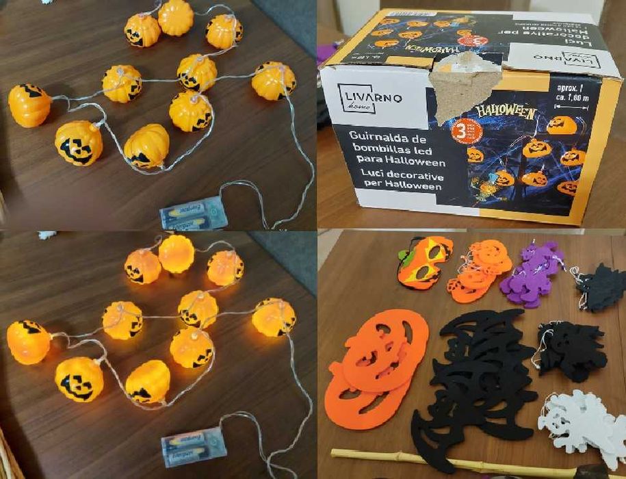 Pack Decorativa Halloween - Grinalda, luzes, bonecos e bruxa