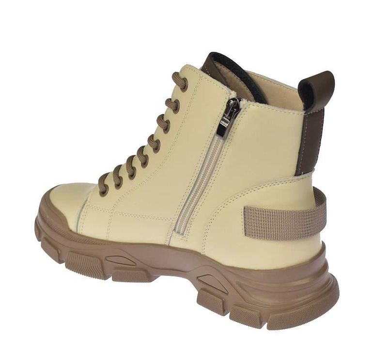 Skórzane botki damskie trapery na suwak B-3-1502 beż ocieplane roz. 37