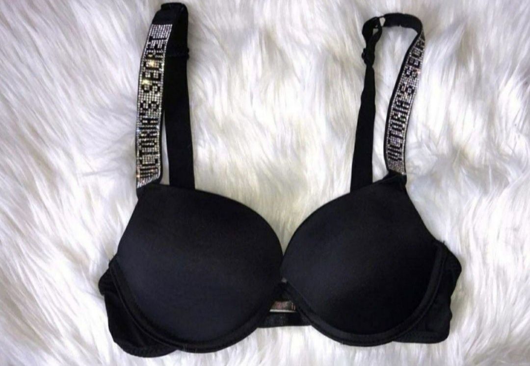 Komplet bielizny victoria's secret czarny 75b cyrkonie