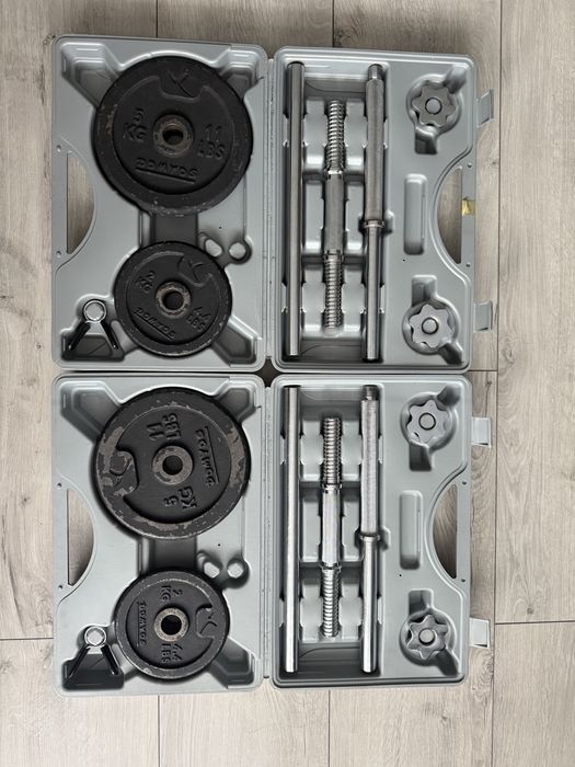 Zestaw w walizkach hantle gryf obciazenie lacznie 30kg