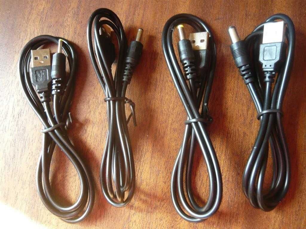 Cabos alimentação USB macho para DC-diâmetros 2,5; 3,5; 4; 5,5 (mm)