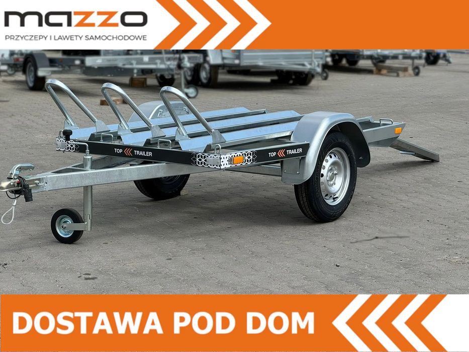 MAZZO DOSTAWA TOP TRAILER Przyczepa motocyklowa wym. 215×146 cm TT MOTO V3 – 1‑osiowa przyczepa motocyklowa DMC 750 kg nowa  Przyczepa motocyklowa Top Trailer TT Moto 3 – 3 motocykle, DMC 750 kg