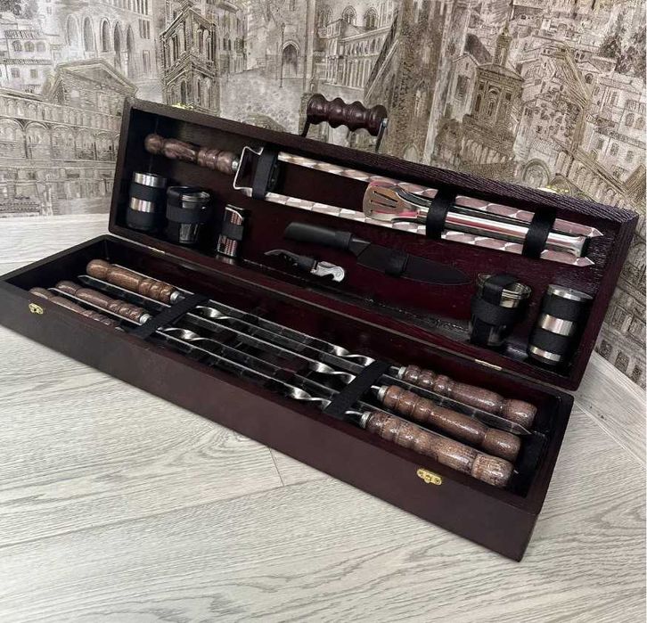 Набір шампурів у деревяному кейсі / для пикника / подарунок чоловіку !