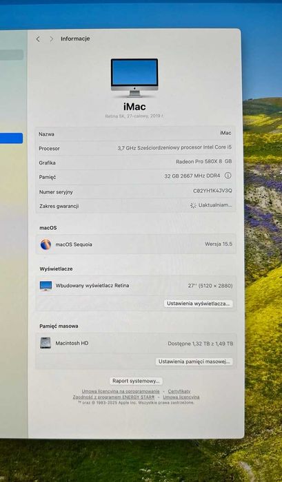 Apple iMac 27' Intel Core i5, 32 GB, Retina 5K, 2019 + Magic Keyboard