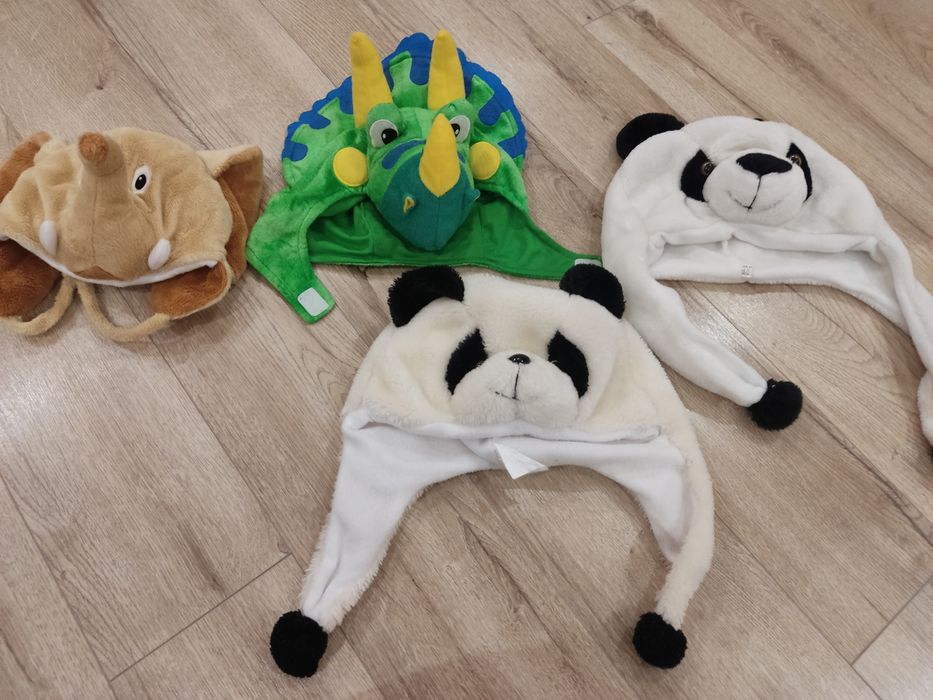 Шапки маски дитячі Слоник, Білий ведмідь, Динозавр