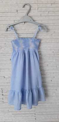 Zwiewna sukienka na ramiączkach H&M 104 jak nowa paski niebieska