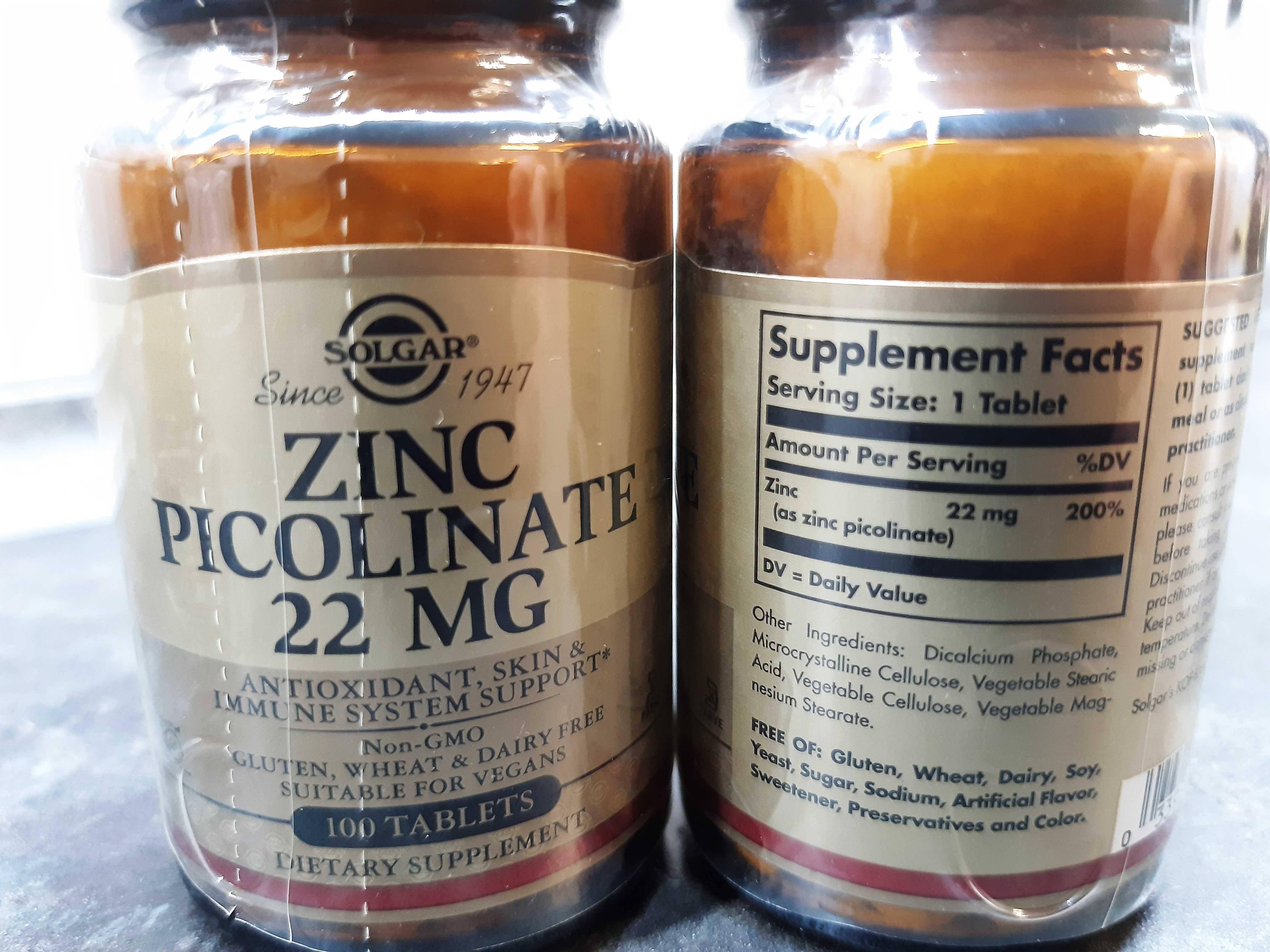 Solgar, Zinc Picolinate 22 мг (100 таб.), цинк пиколинат