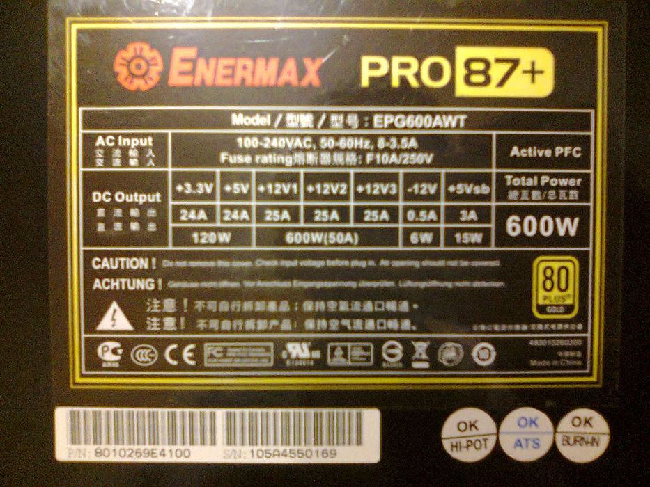 Zasilacz komputerowy Enermax 600W PRO87+ 80PLUS GOLD