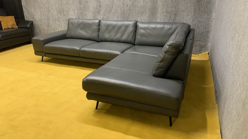 Шкіряний кутовий сучасний диван графіт кожаный угловой