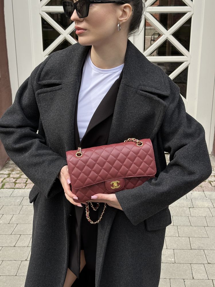 Сумка в стилі Chanel Classic 2.55 Medium Double Flap in Burgundy/Gold