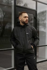 Куртка ветровка мужская спортивная весенняя черная Nike (Найк)