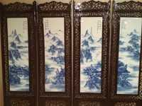 China porcelain screen panels. Уникальная ширма картина фарфор Китай