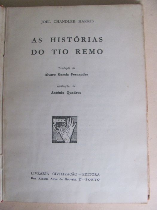 Raro - Histórias do Tio Remo  J. C. Harris  Ilustração António Quadros