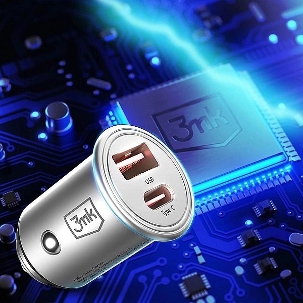 Ładowarka samochodowa 3mk Hyper Car Charger 45W USB-C USB-A - srebrna