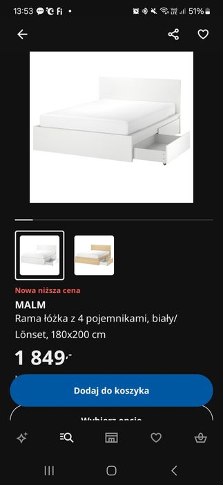 Łóżko Ikea Malm 180/200 z szufladami i materacem 3 letnie